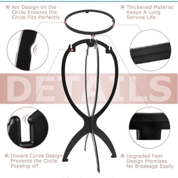 DREAMLOVER Wig and Hat Head Stand, Black - Picture 2 of 5